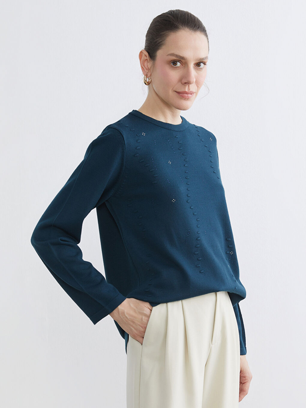 Crew Neck Patterned Women's Knitwear Sweater