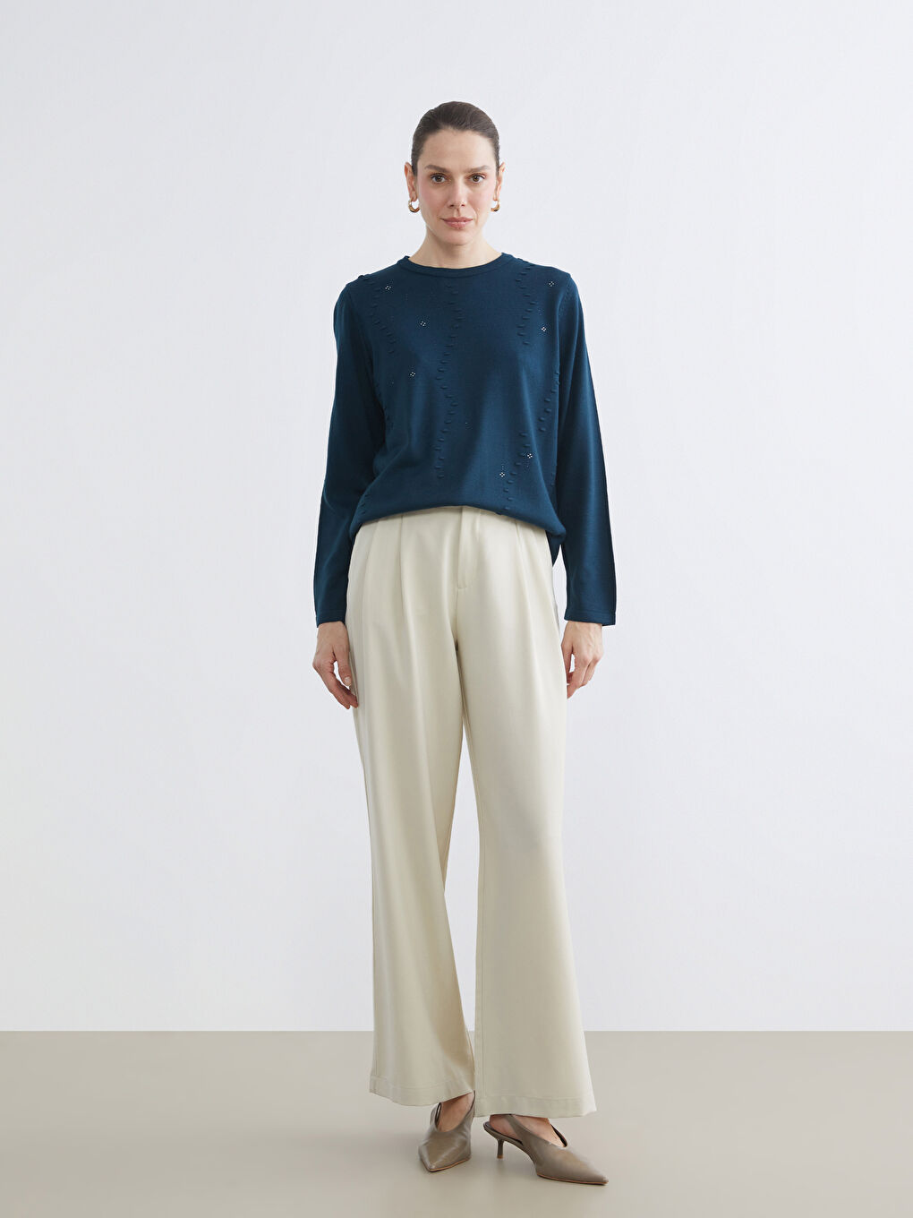 Crew Neck Patterned Women's Knitwear Sweater-1