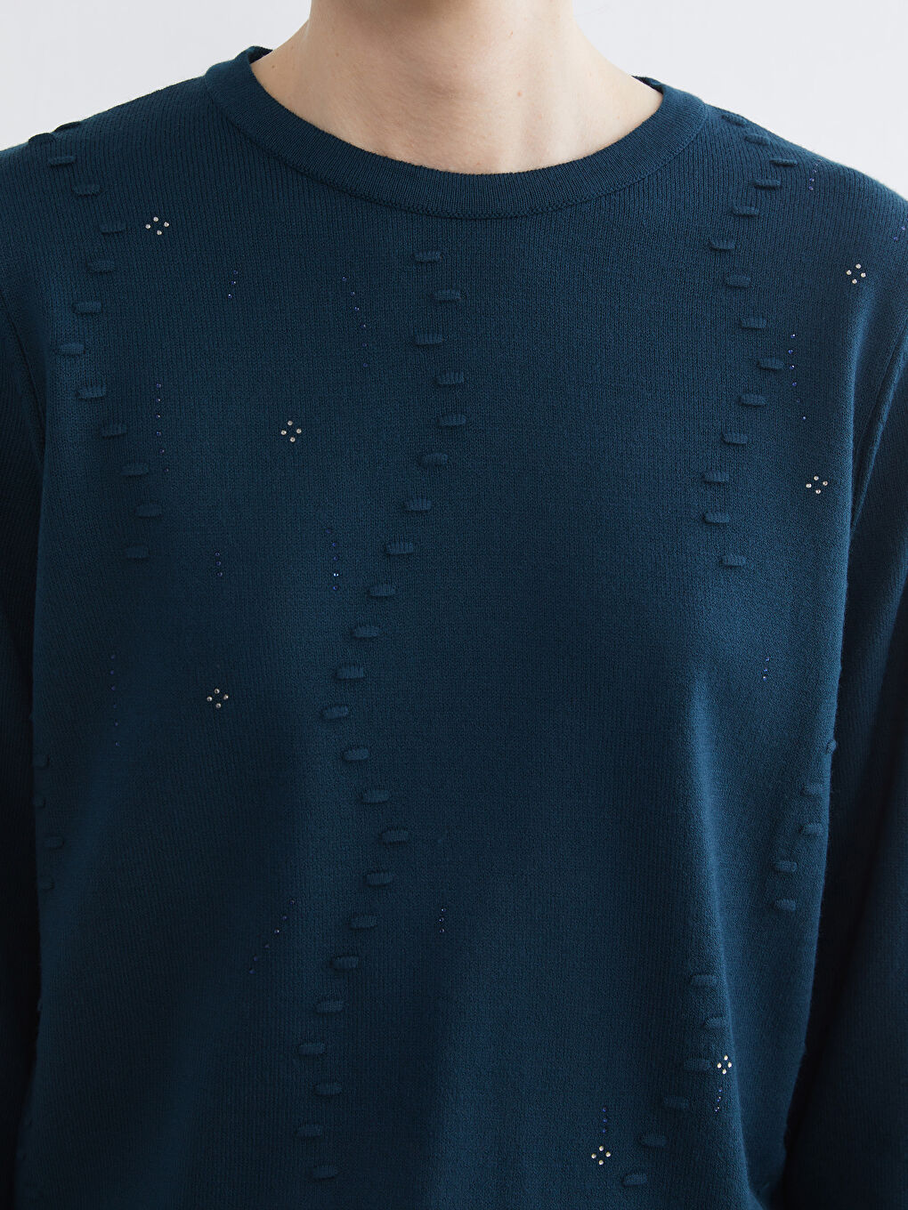 Crew Neck Patterned Women's Knitwear Sweater-2