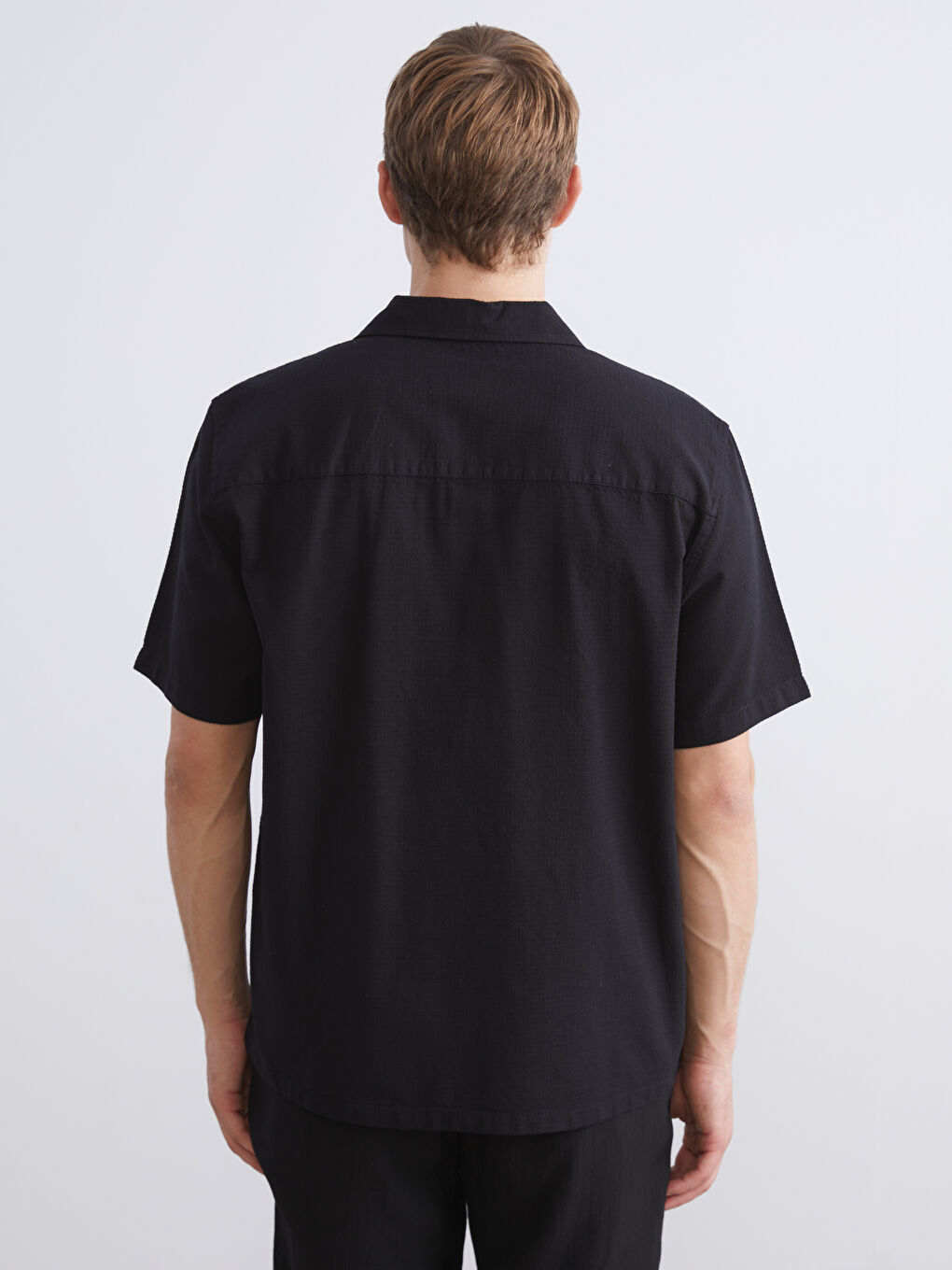 Siyah Regular Fit Kısa Kollu Oxford Erkek Gömlek-3