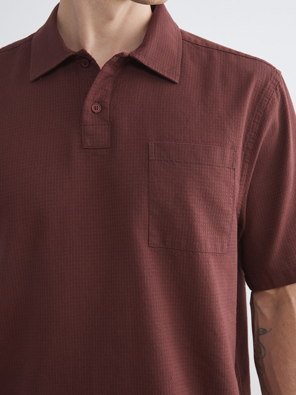 Bordo Regular Fit Kısa Kollu Oxford Erkek Gömlek-2