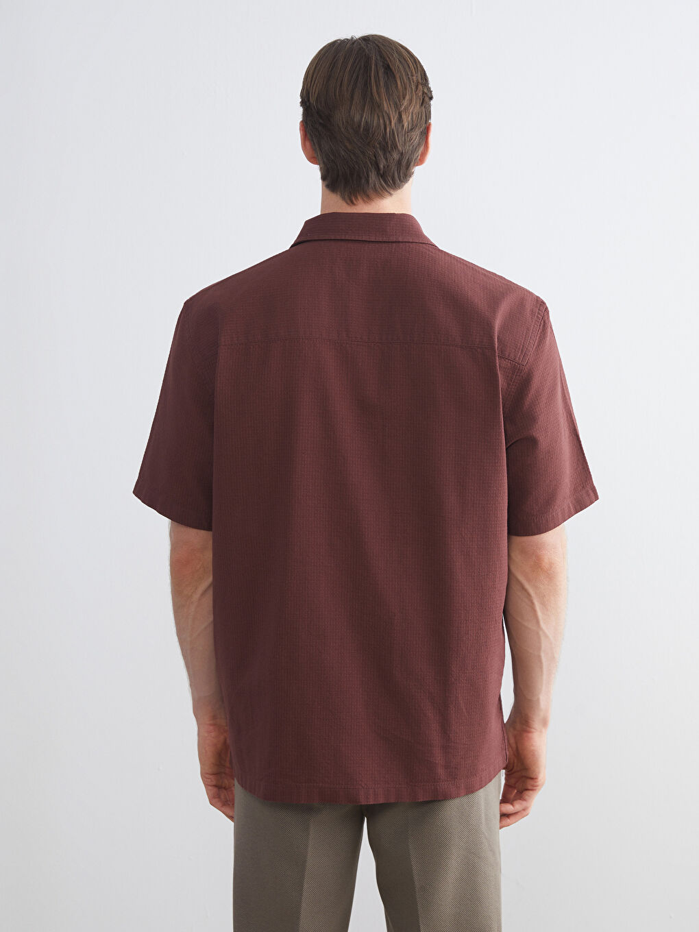 Bordo Regular Fit Kısa Kollu Oxford Erkek Gömlek-3