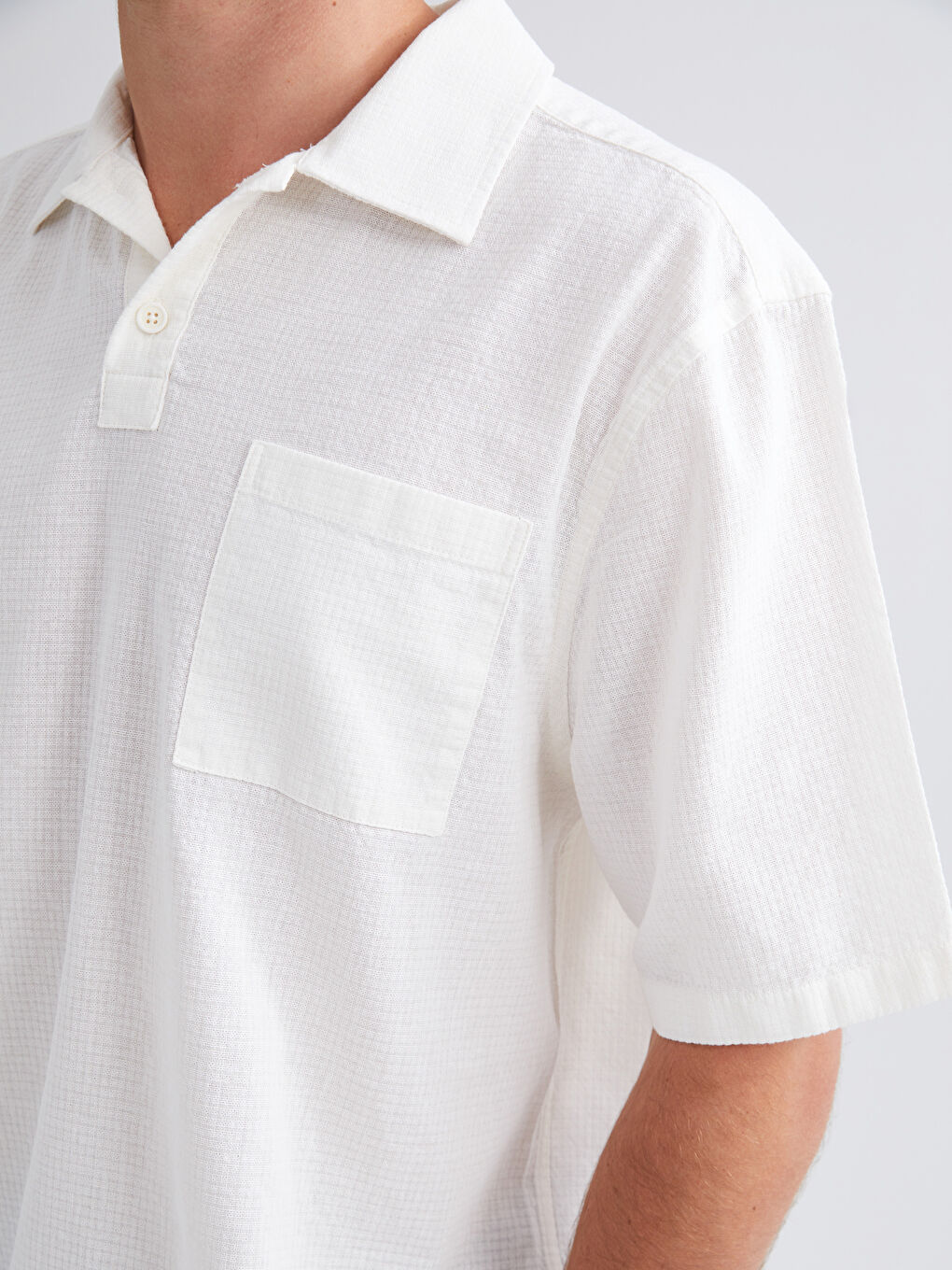 Ekru Regular Fit Kısa Kollu Oxford Erkek Gömlek-2