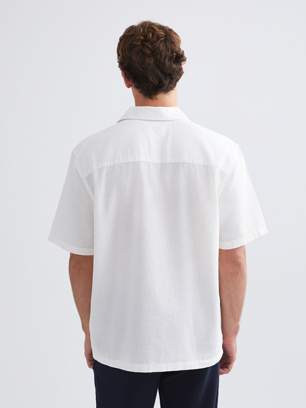 Ekru Regular Fit Kısa Kollu Oxford Erkek Gömlek-3