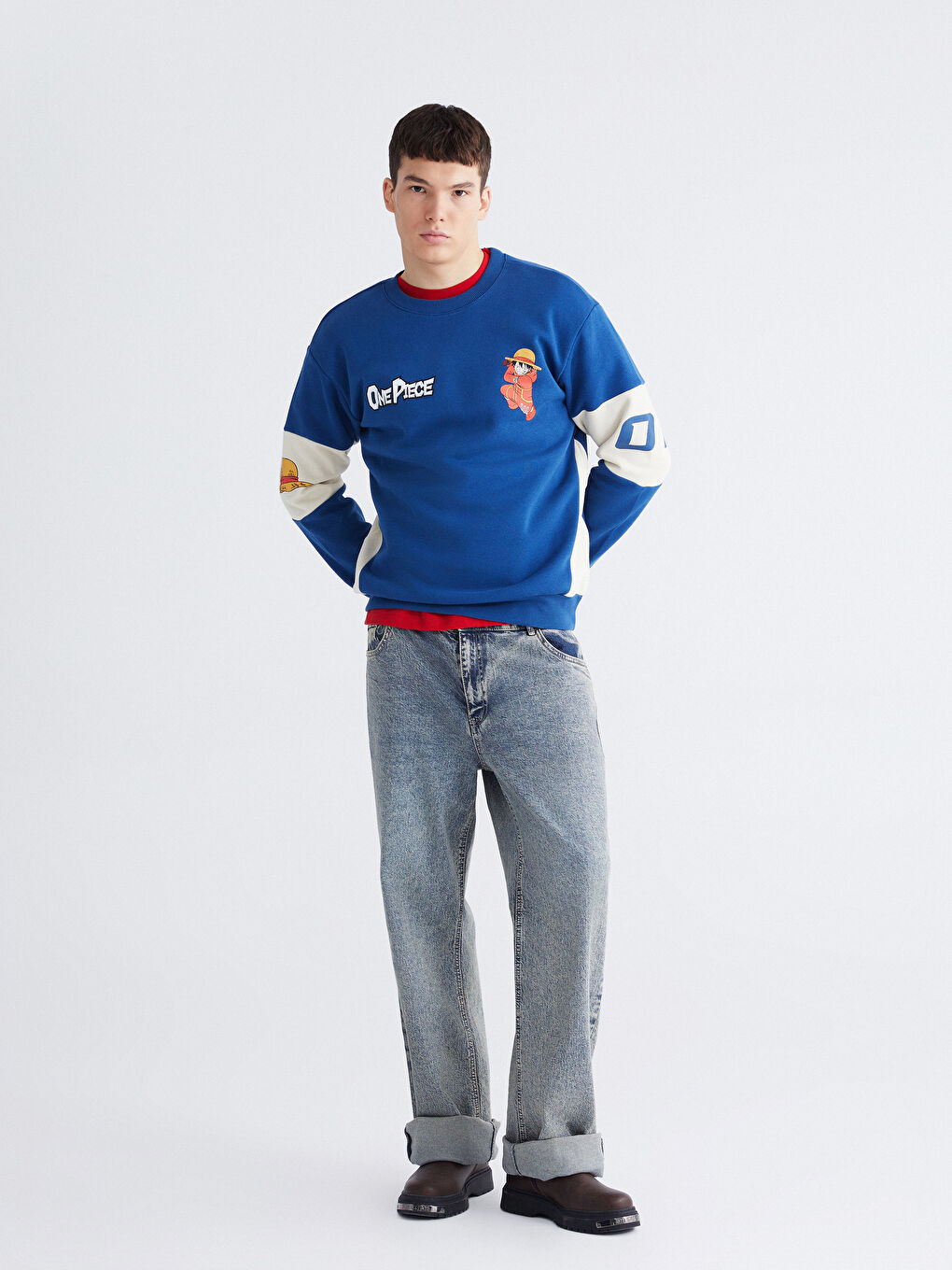 Mavi Bisiklet Yaka One Piece Baskılı Erkek Sweatshirt-1