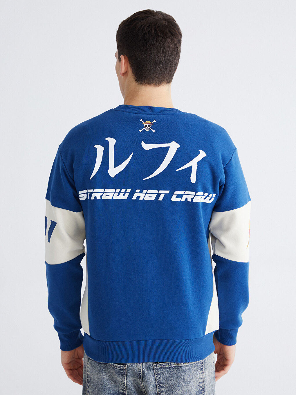 Mavi Bisiklet Yaka One Piece Baskılı Erkek Sweatshirt-3