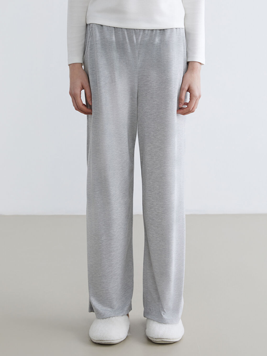 Gri Beli Lastikli Geniş Paça Kadın Pijama Altı-1