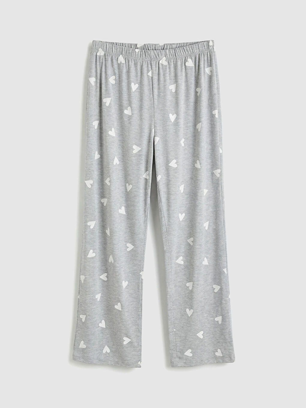 Gri Beli Lastikli Kalp Baskılı Kadın Pijama Altı-4