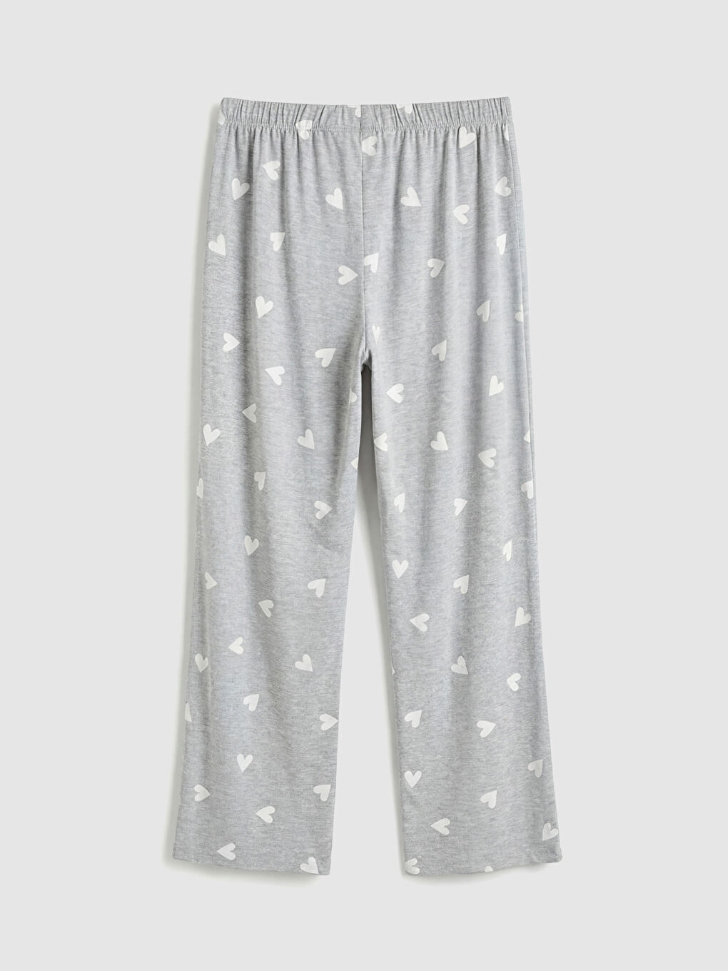 Gri Beli Lastikli Kalp Baskılı Kadın Pijama Altı-5