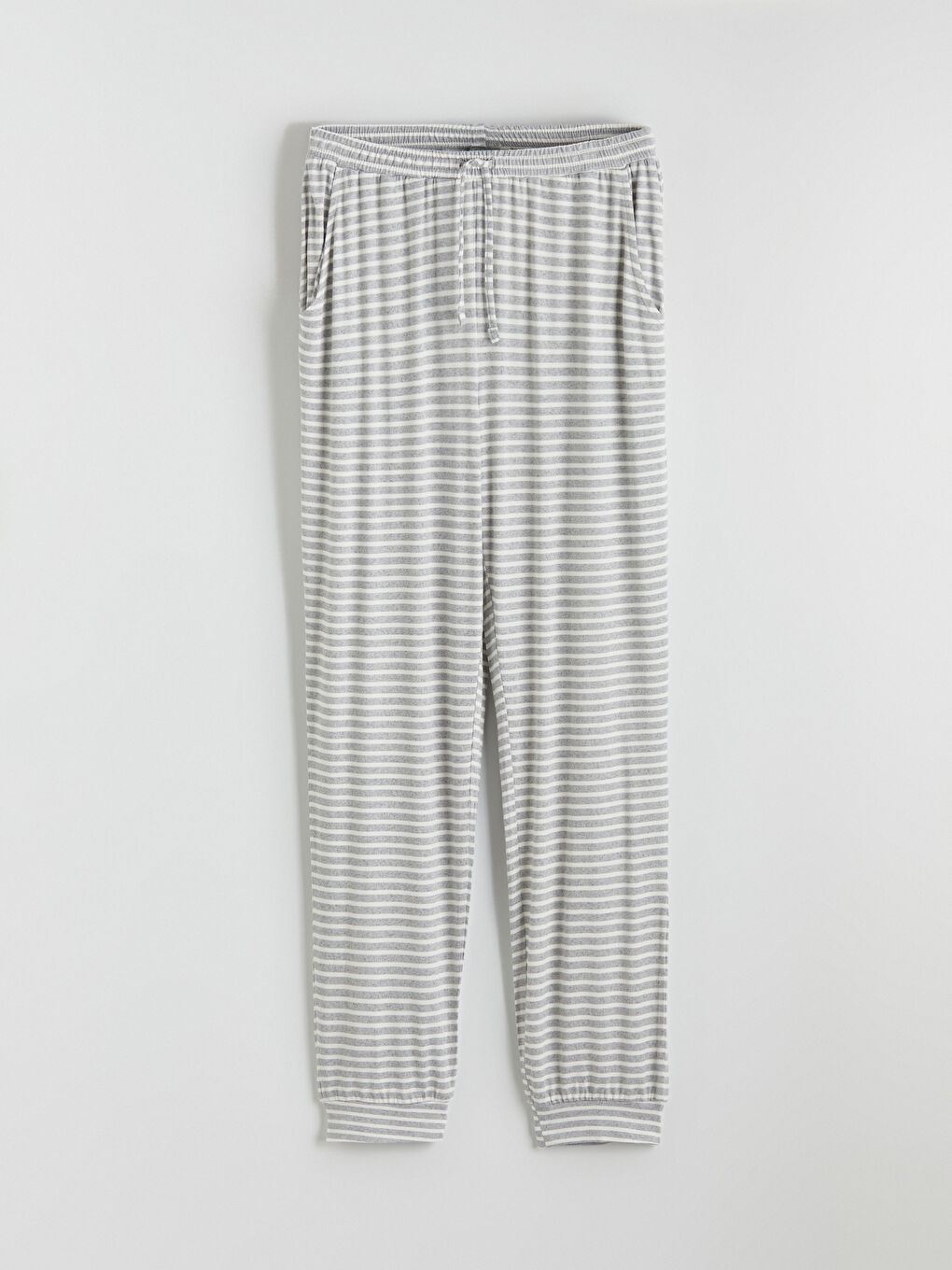 Gri Beli Lastikli Çizgili Kadın Jogger Pijama Altı