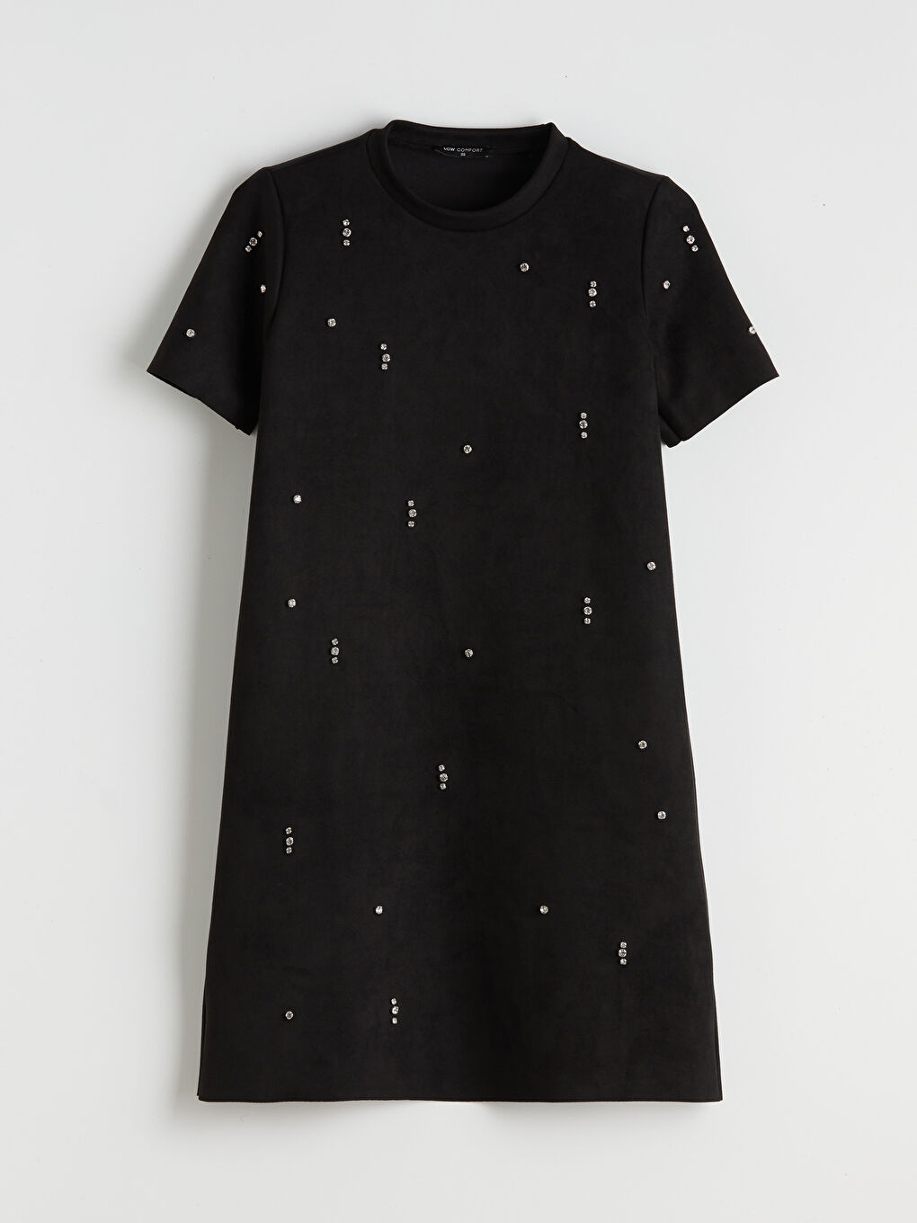 Siyah Bisiklet Yaka Taşlı Mini Elbise-4