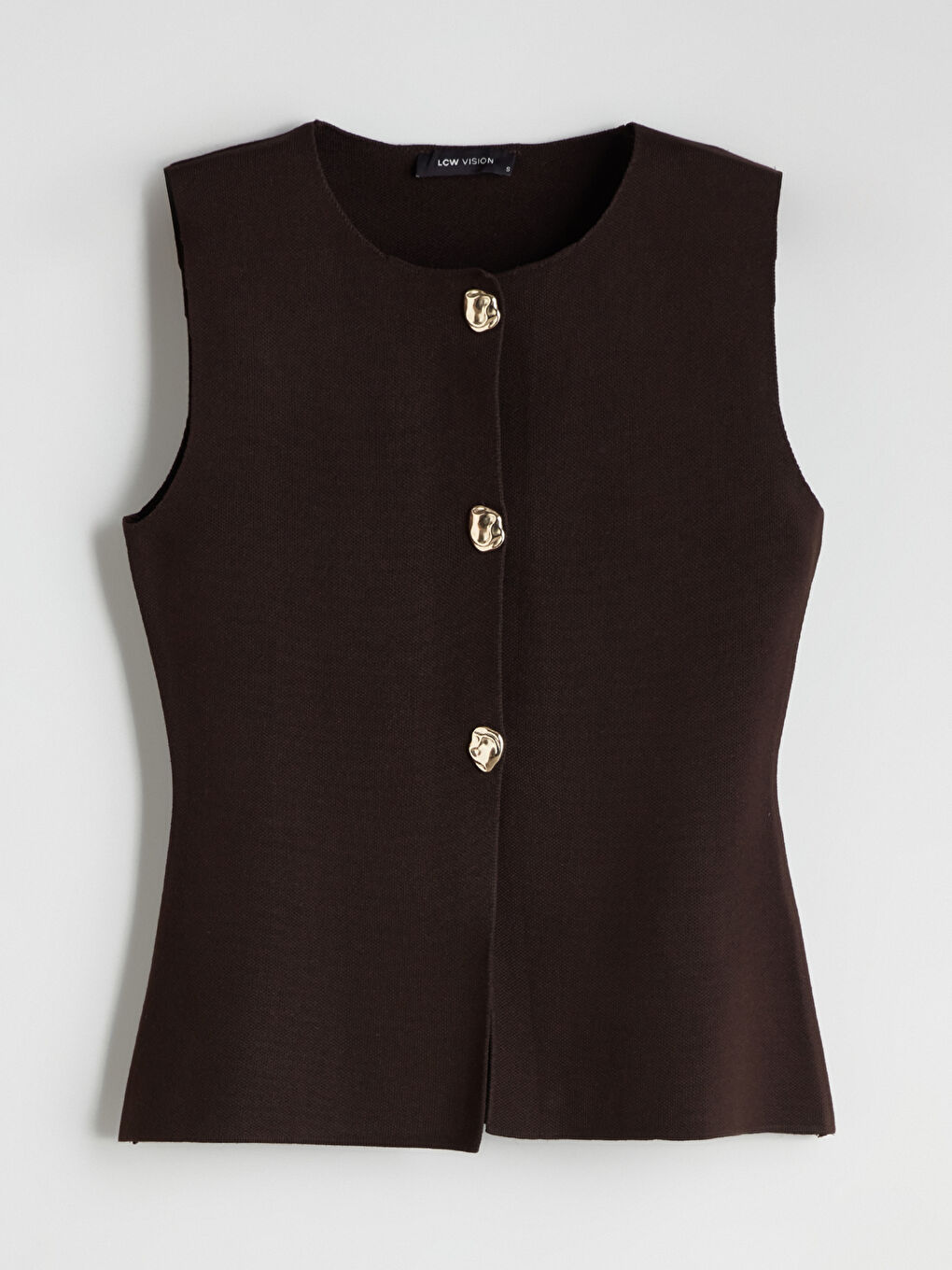 Kahverengi Bisiklet Yaka Kadın Triko Yelek-4