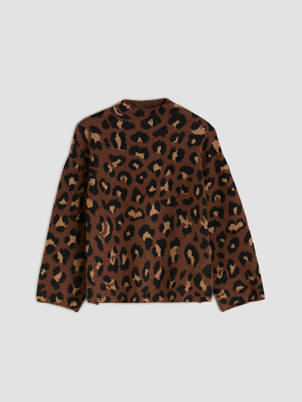 Funnel Neck Leopard Print Oversize Women's Knitwear Sweater-4