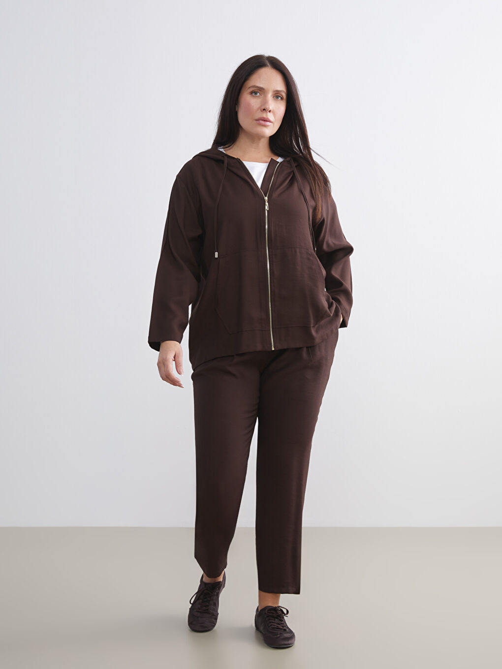 Kahverengi Kapüşonlu Kadın Hırka-5