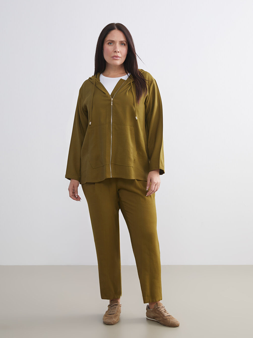 Haki Kapüşonlu Kadın Hırka-5