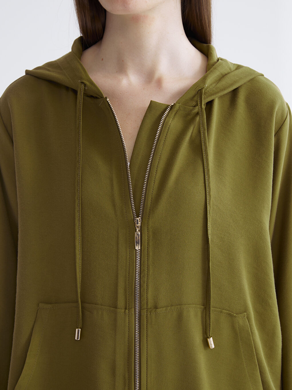 Haki Kapüşonlu Kadın Hırka-3