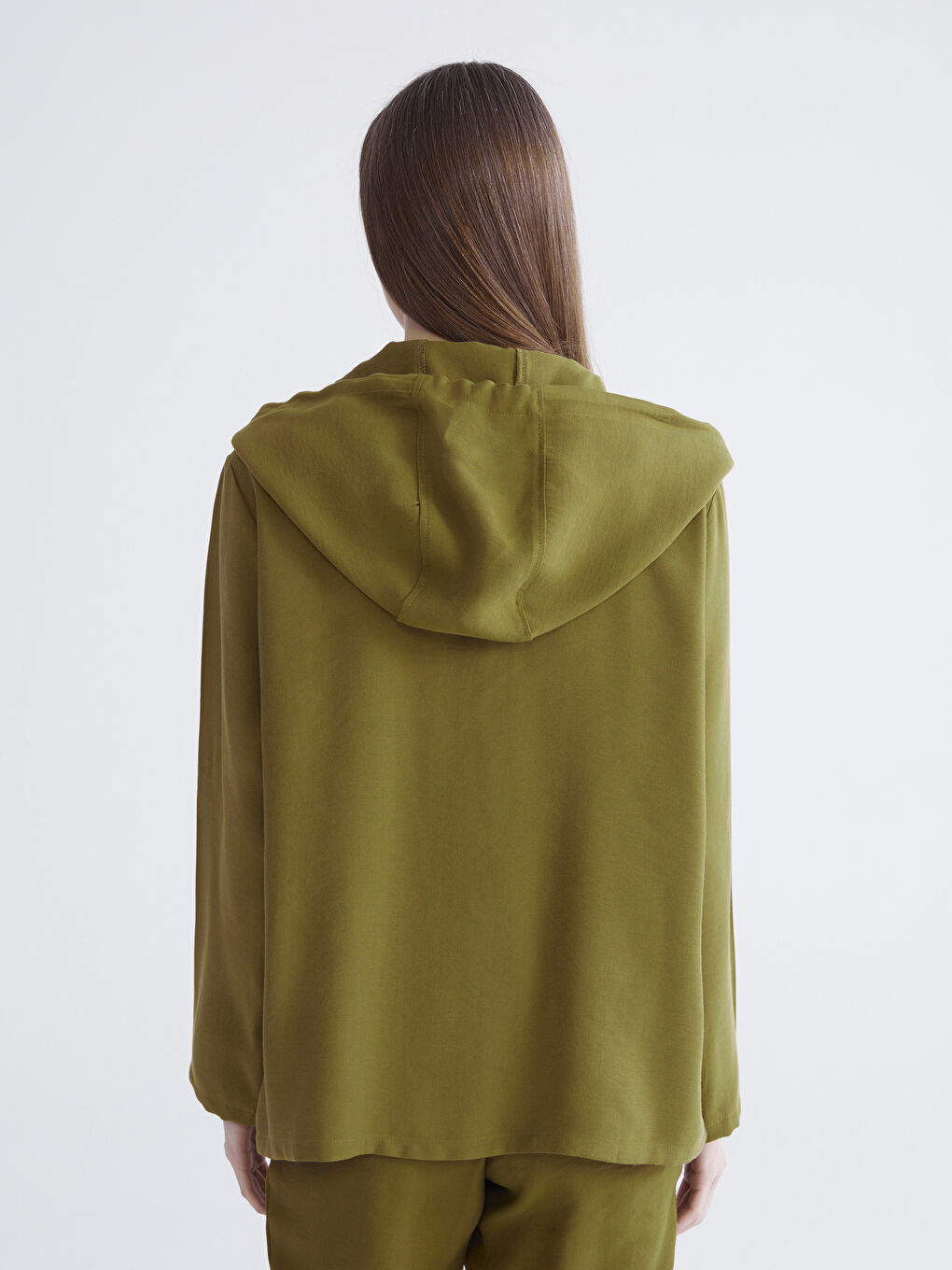 Haki Kapüşonlu Kadın Hırka-4