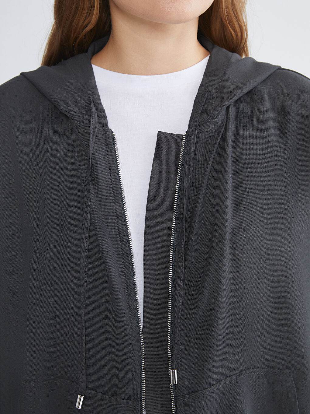 Antrasit Kapüşonlu Kadın Hırka-2