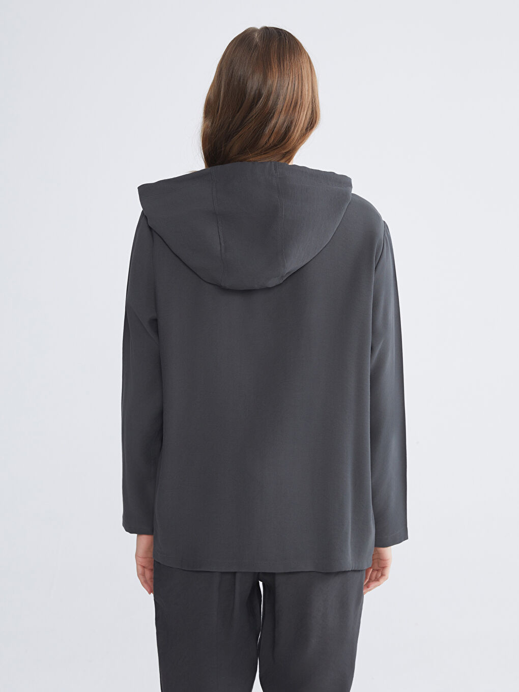 Antrasit Kapüşonlu Kadın Hırka-3