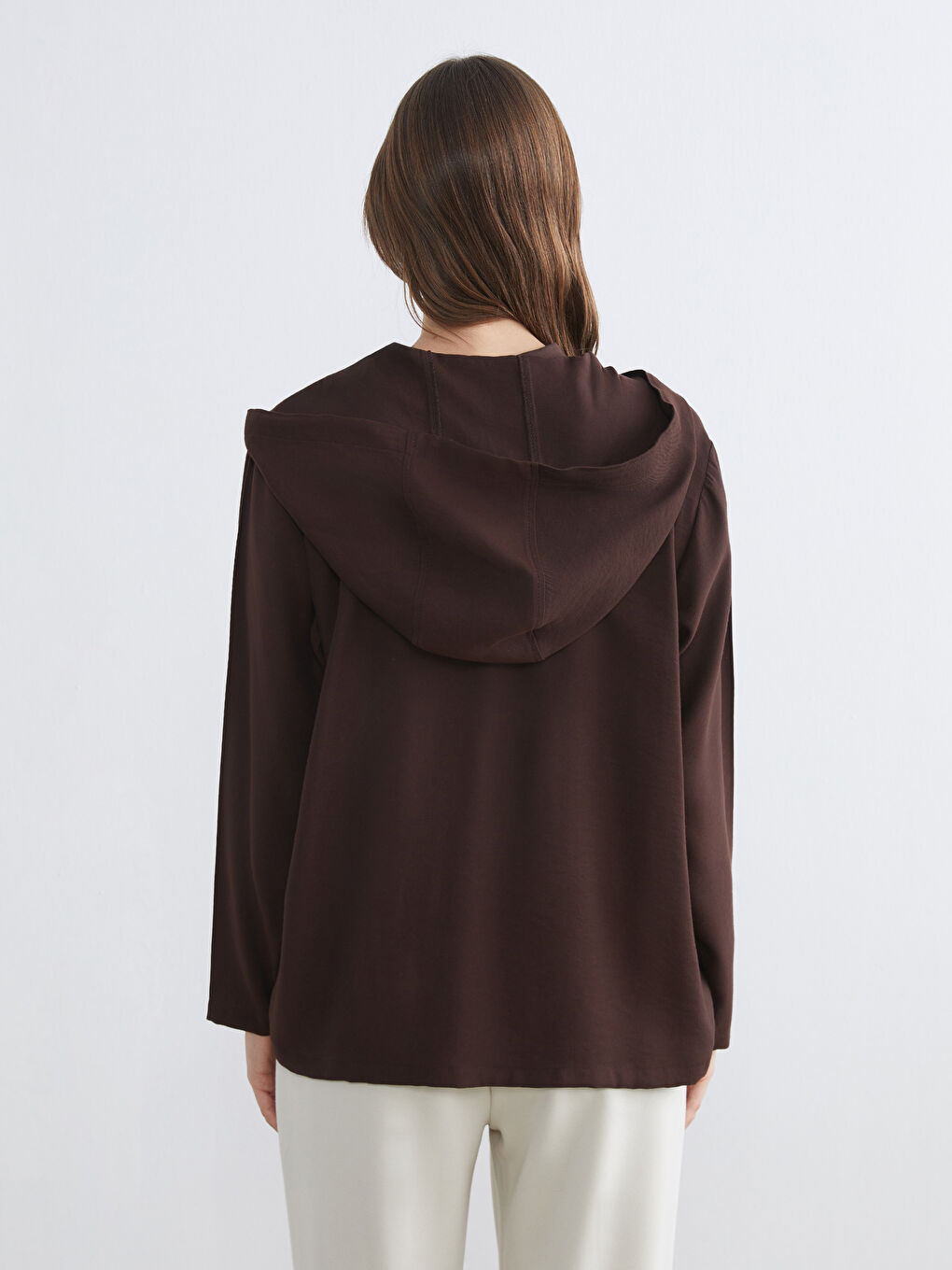 Kahverengi Kapüşonlu Kadın Hırka-4