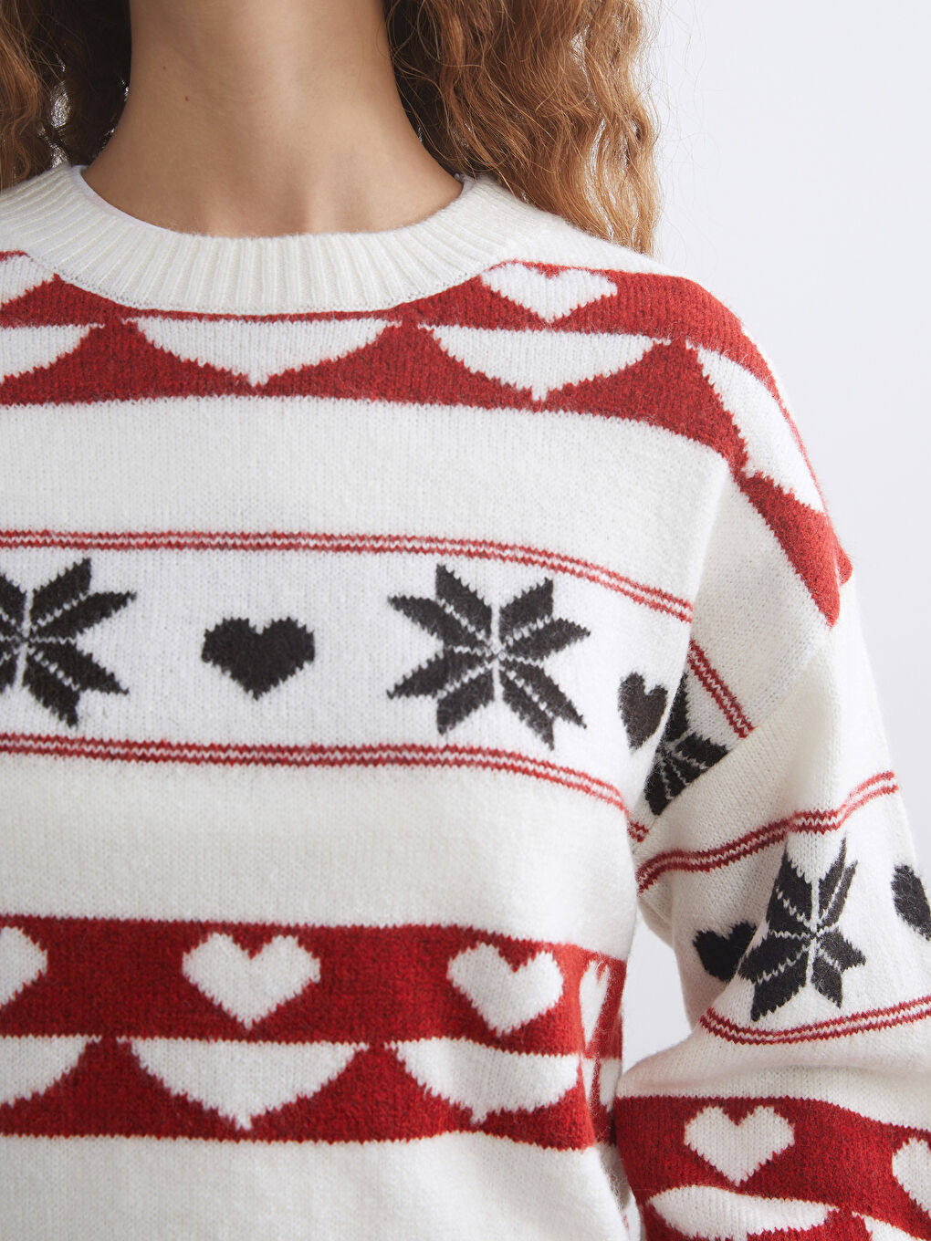 Bisiklet Yaka Desenli Kadın Triko Kazak-2