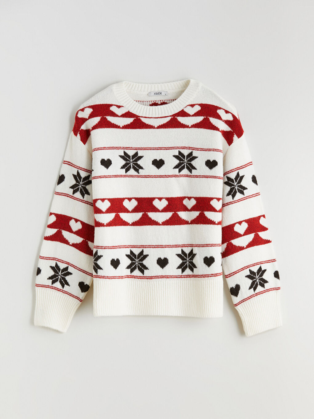 Bisiklet Yaka Desenli Kadın Triko Kazak-4