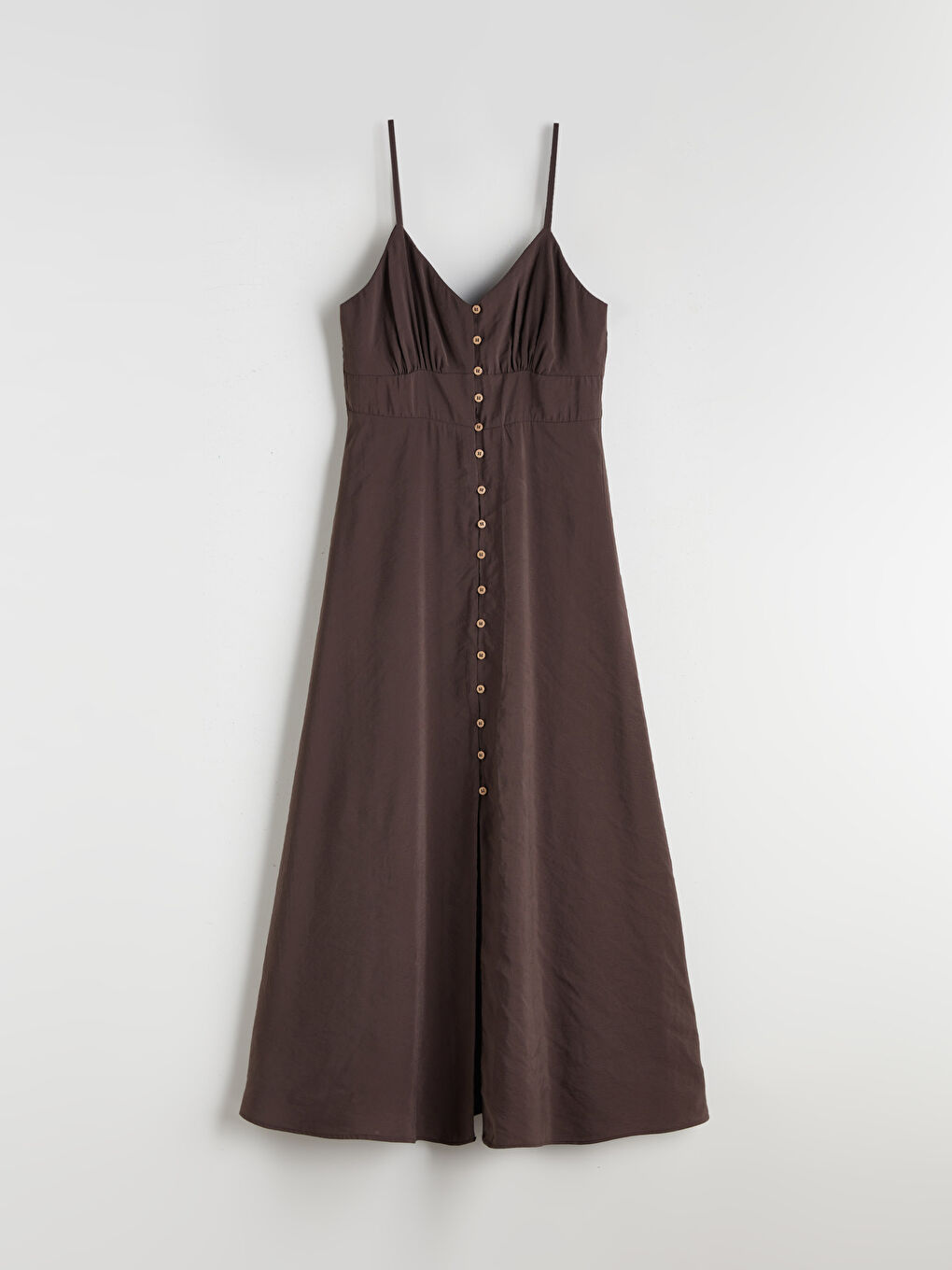 Kahverengi V Yaka Modal Karışımlı Askılı Elbise-4