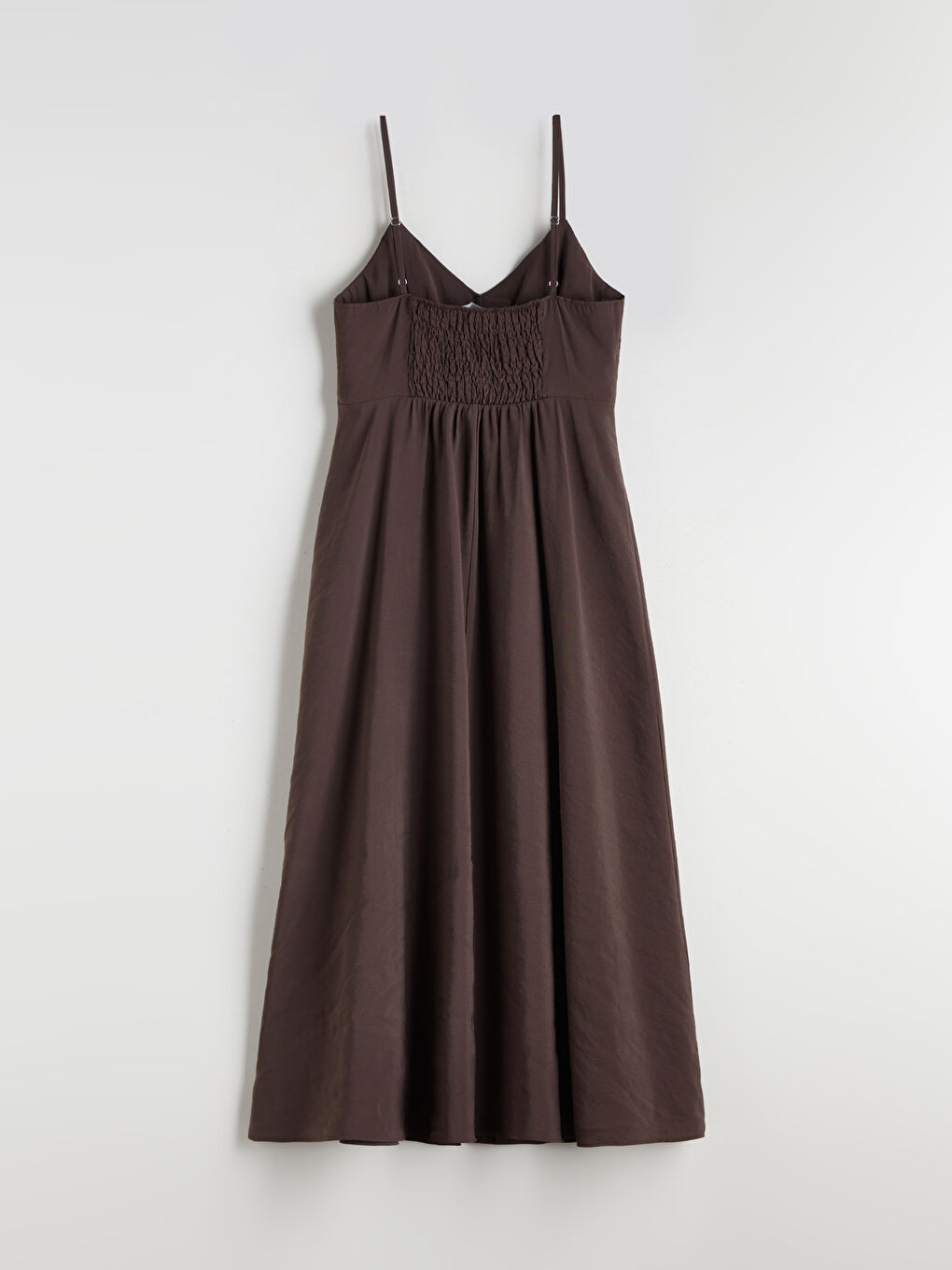 Kahverengi V Yaka Modal Karışımlı Askılı Elbise-5