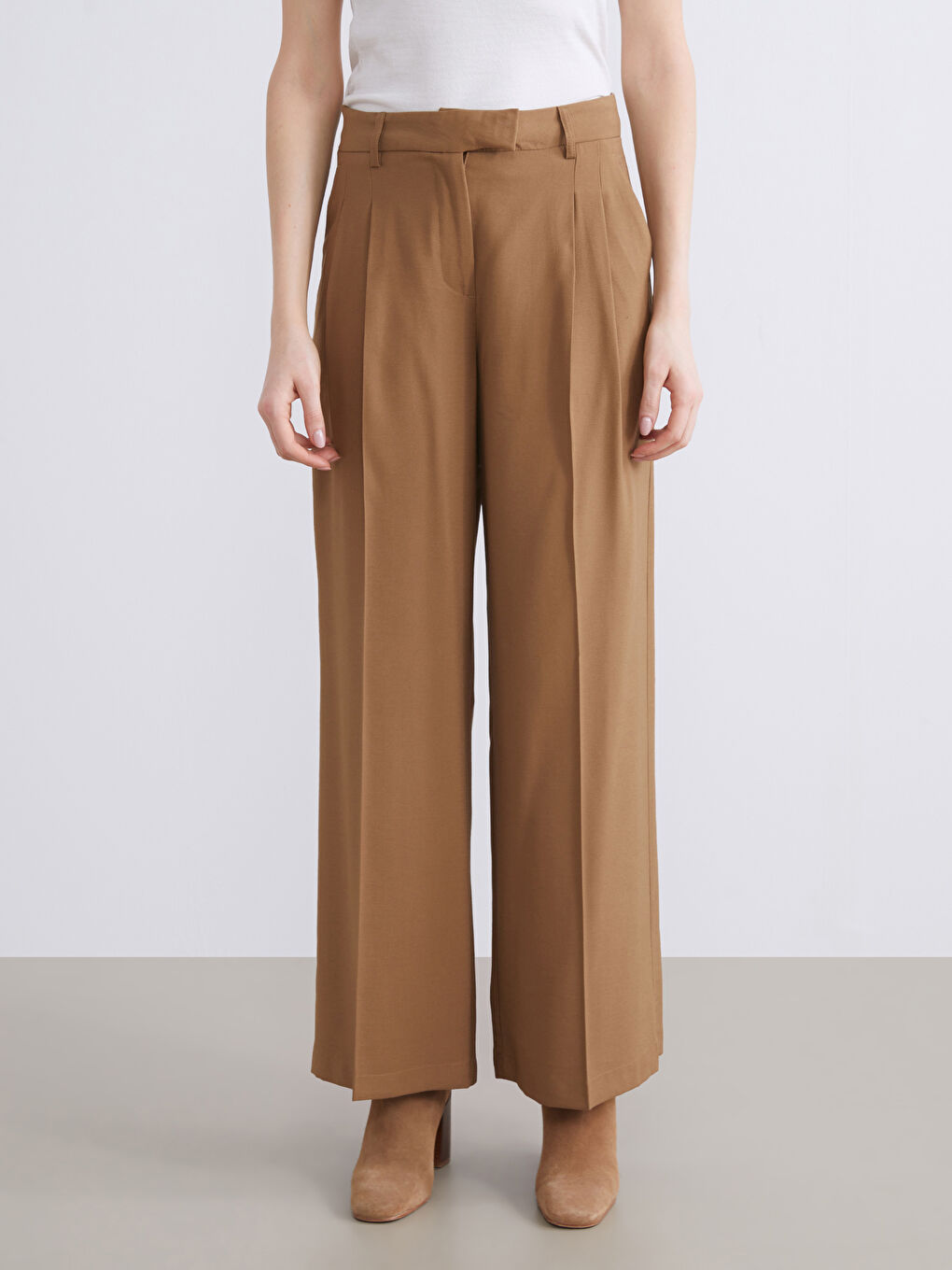 Kahverengi Loose Fit Geniş Paça Kadın Pantolon-2