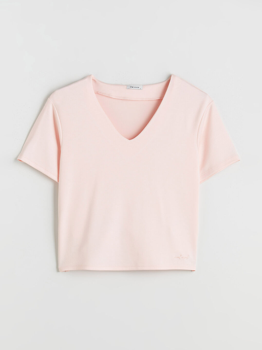 Pembe V Yaka Kadın Tişört-4