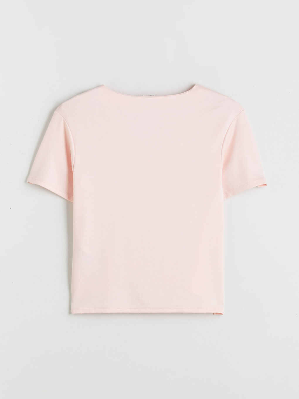 Pembe V Yaka Kadın Tişört-5