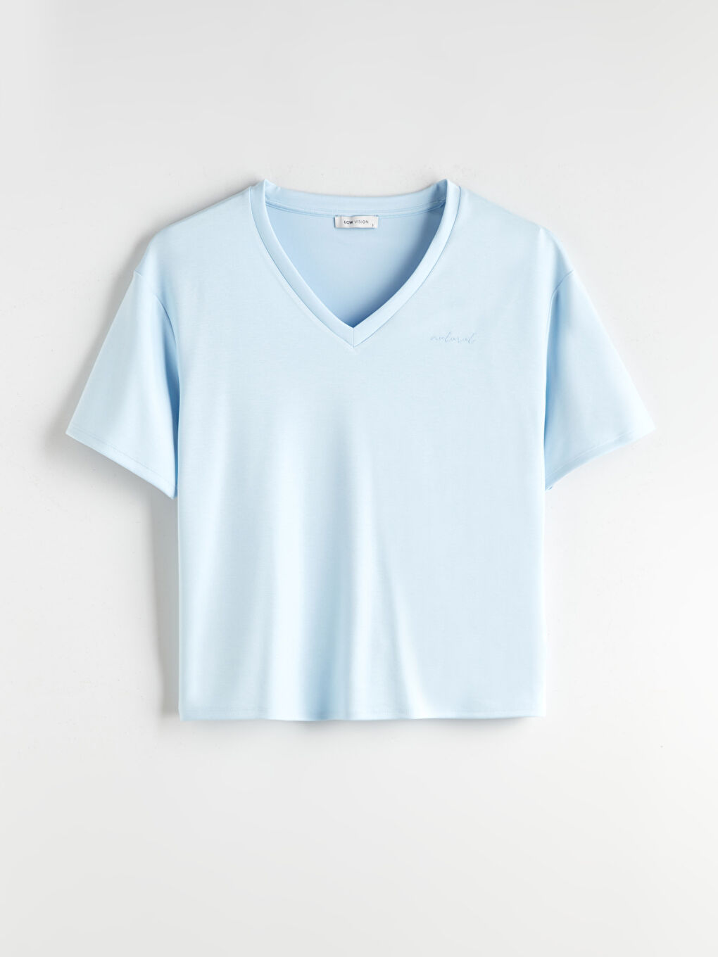 Mavi V Yaka Kadın Tişört-4