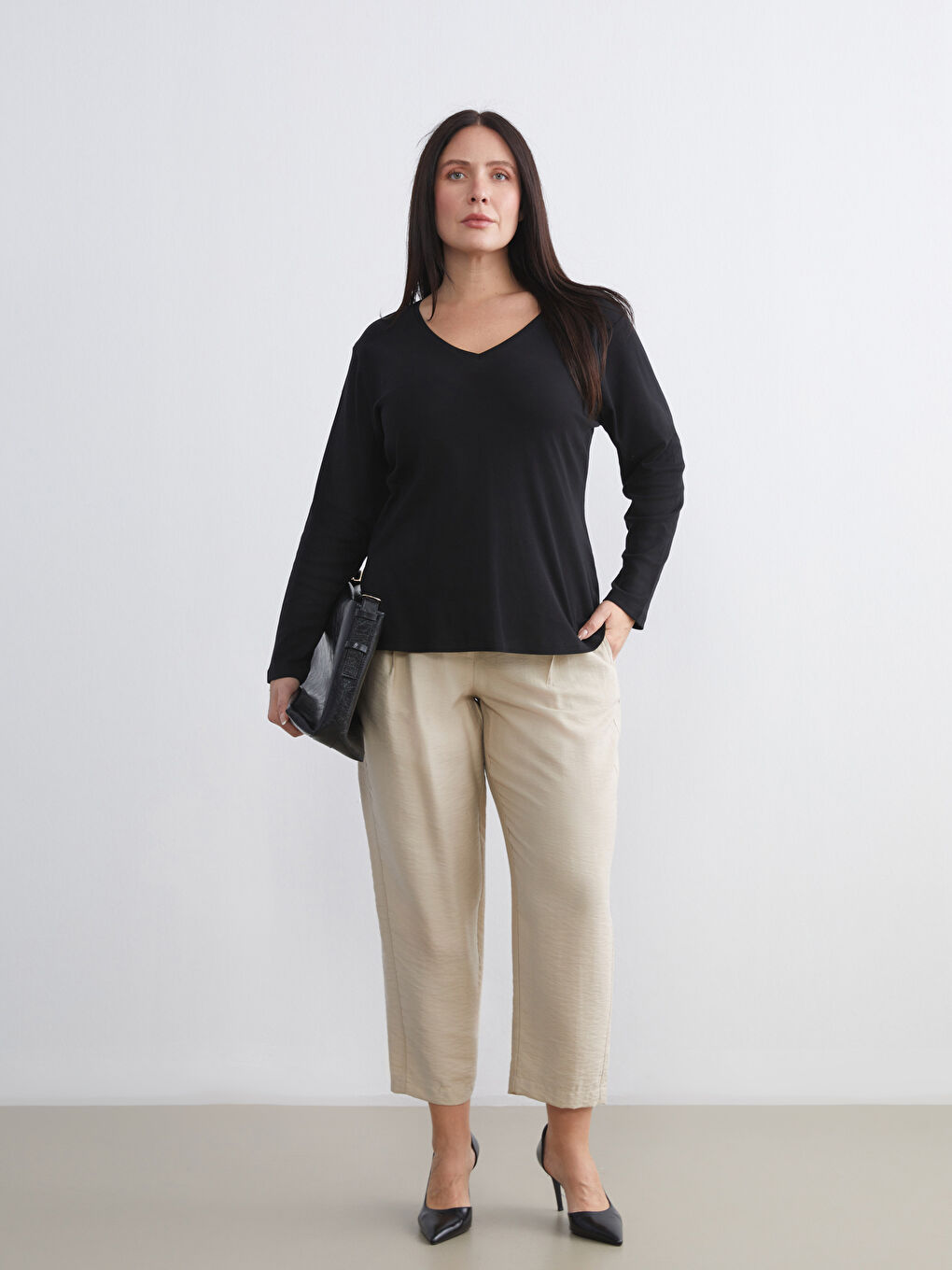 Elasticated Waist Women's Pleated Trousers-1