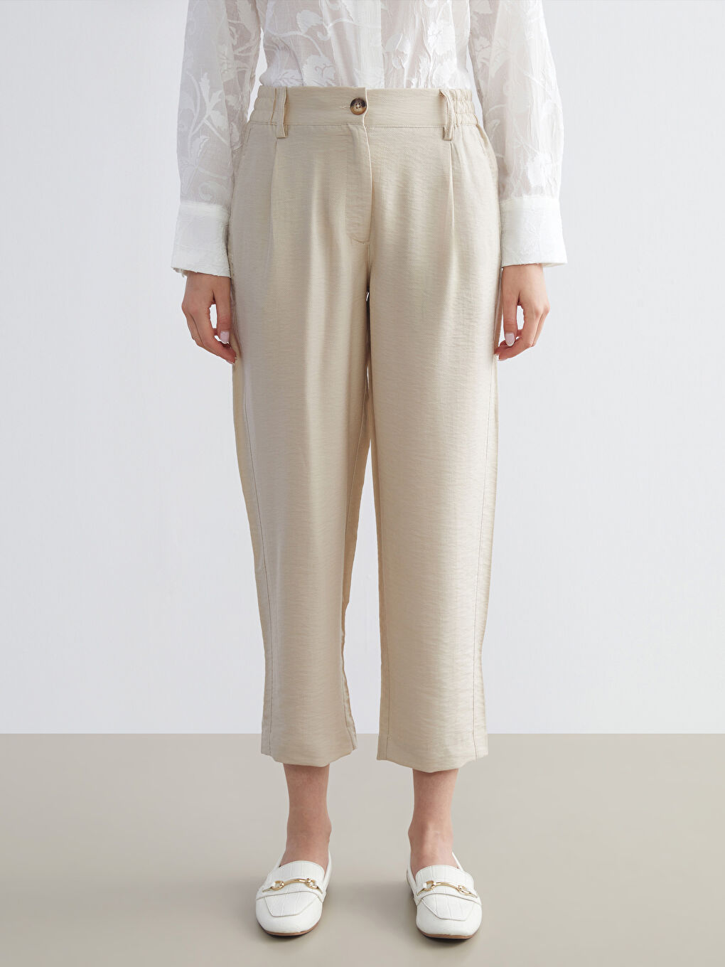 Elasticated Waist Women's Pleated Trousers-1