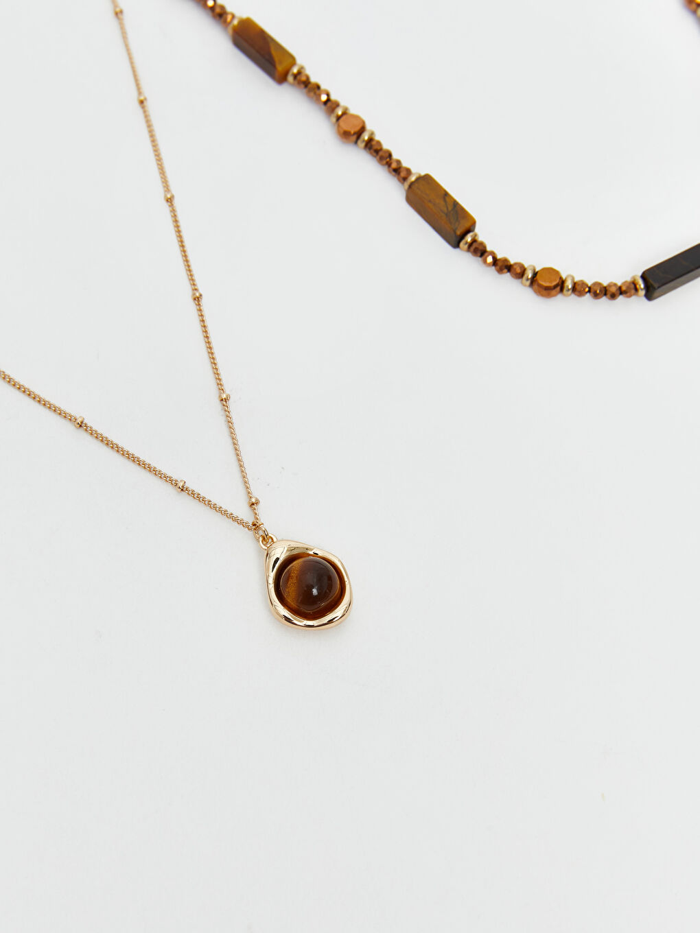 Sarı Kadın Kolye Seti 2'li-2