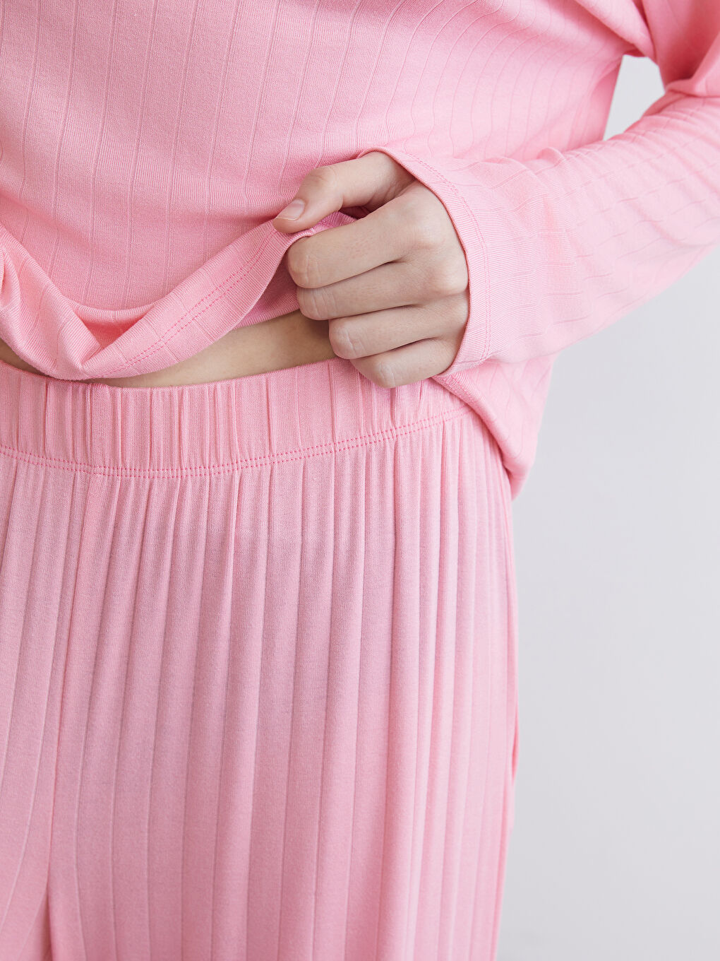 Pembe Bisiklet Yaka Kadın Pijama Takımı-2