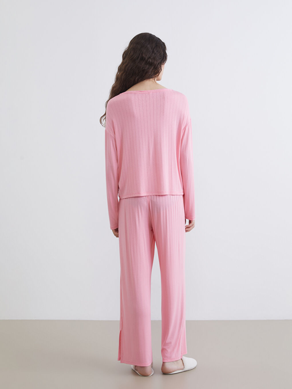 Pembe Bisiklet Yaka Kadın Pijama Takımı-4