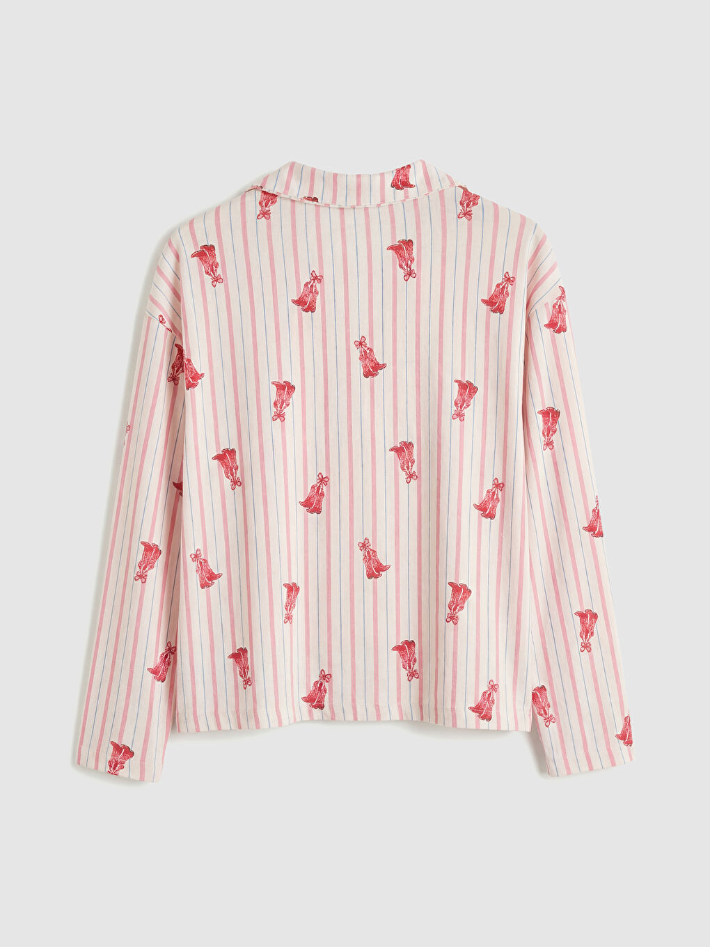 Ekru Gömlek Yaka Desenli Kadın Pijama Takım-6