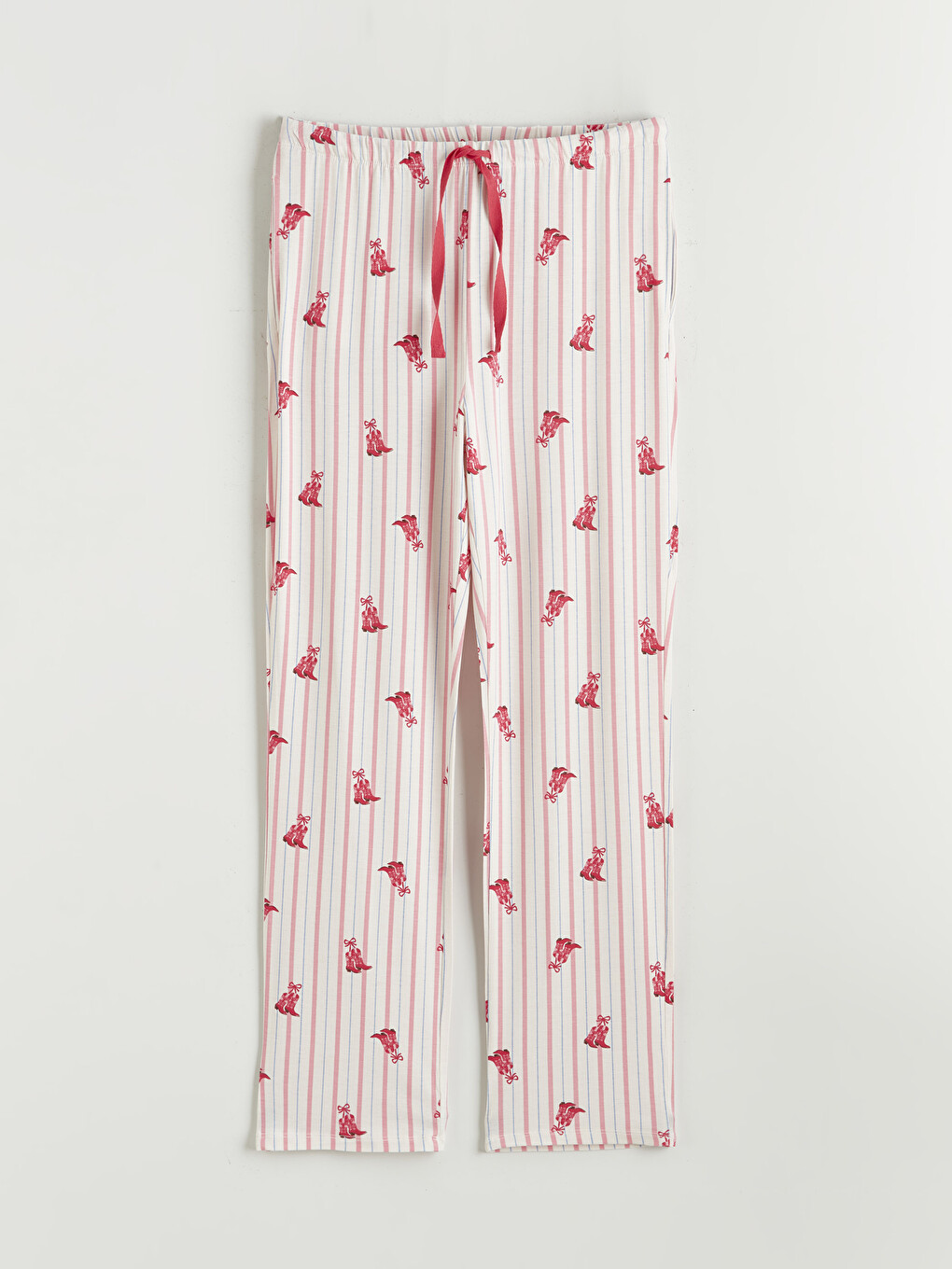 Ekru Beli Lastikli Çizgili Kadın Pijama Altı