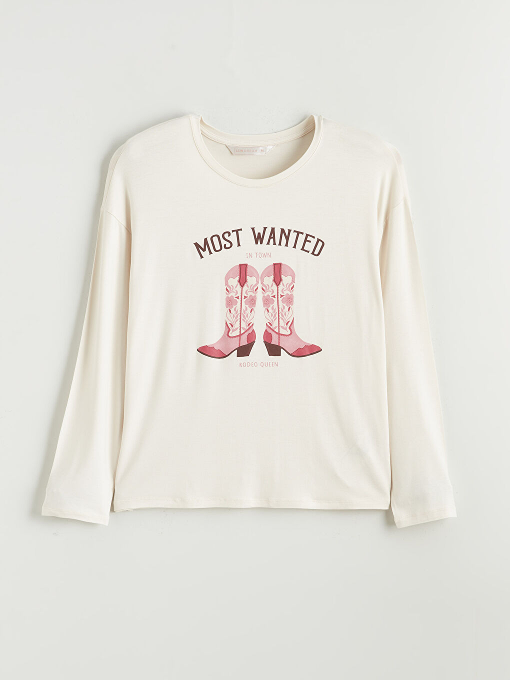 Ekru Bisiklet Yaka Baskılı Kadın Pijama Takımı-5