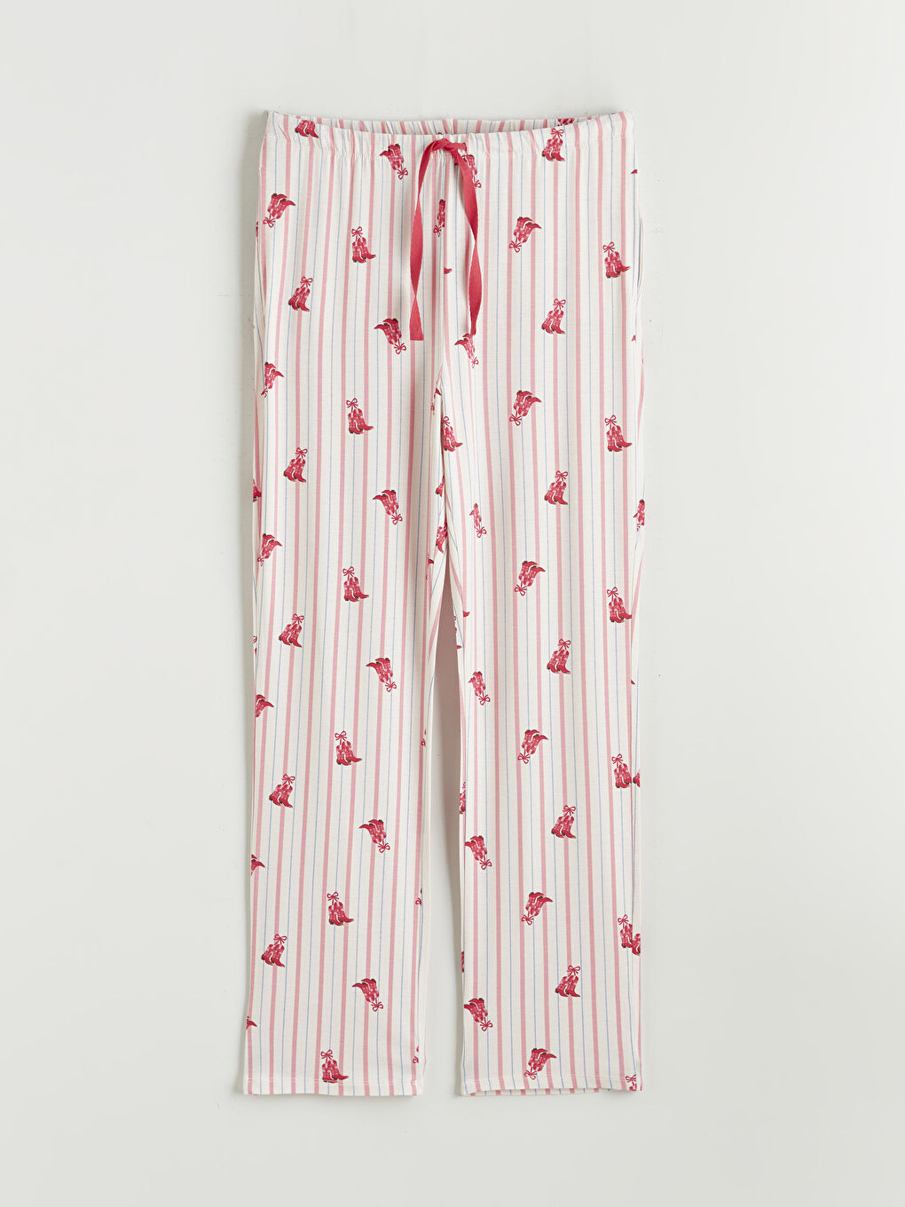 Ekru Bisiklet Yaka Baskılı Kadın Pijama Takımı-6