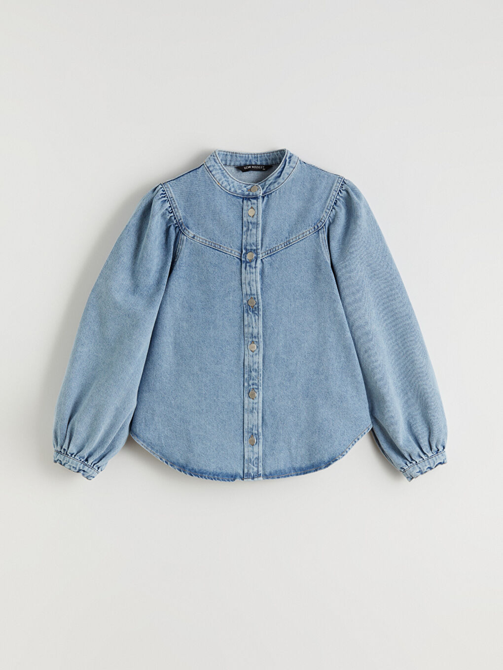 İndigo Balon Kollu Kadın Jean Gömlek-4