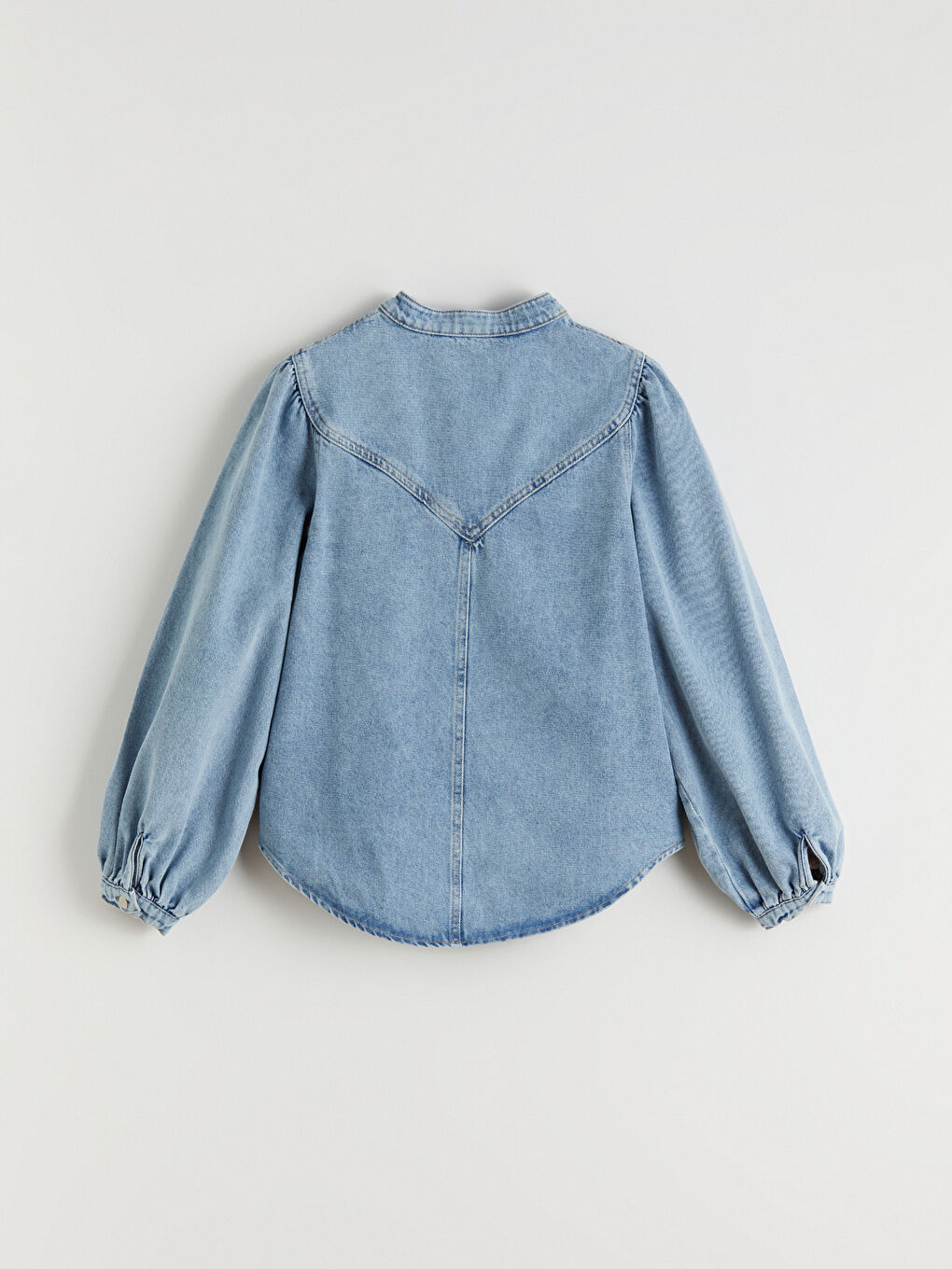 İndigo Balon Kollu Kadın Jean Gömlek-5