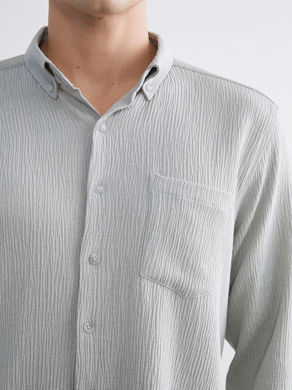 Yeşil Regular Fit Uzun Kollu Armürlü Erkek Gömlek-2