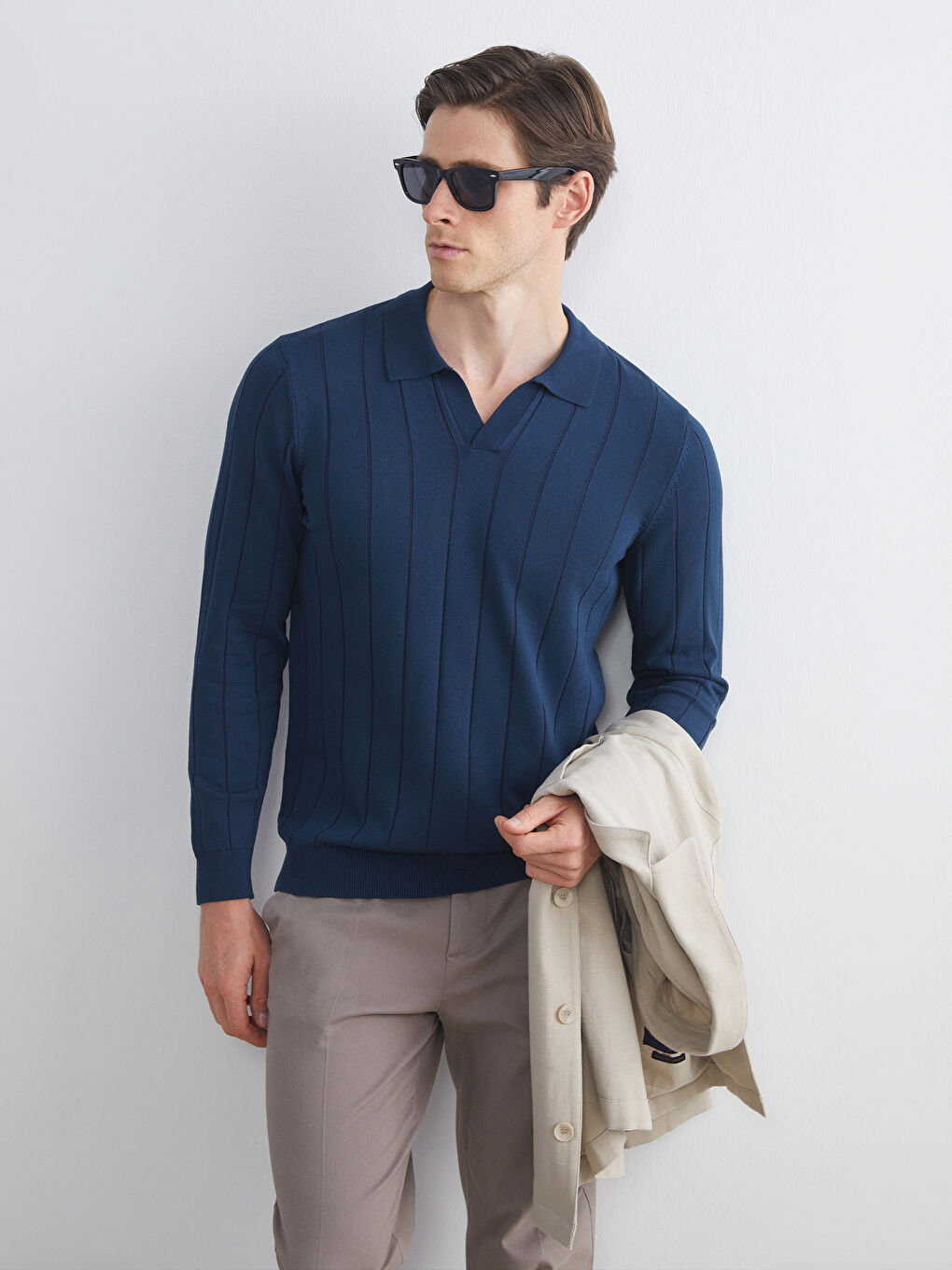 İndigo Polo Yaka Erkek Triko Kazak