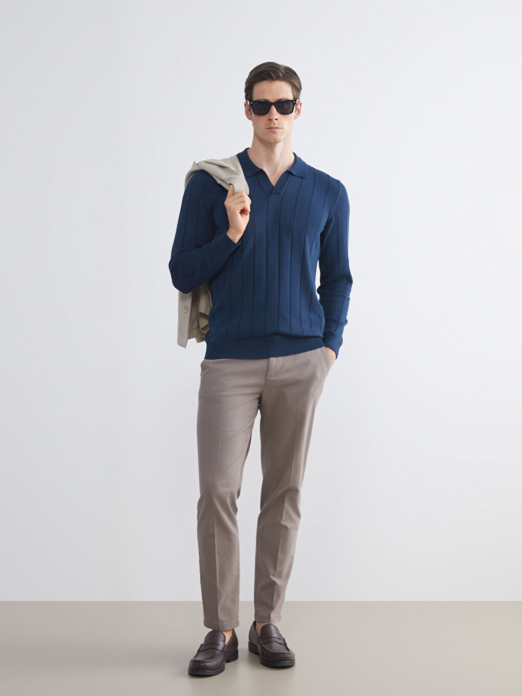 İndigo Polo Yaka Erkek Triko Kazak-1