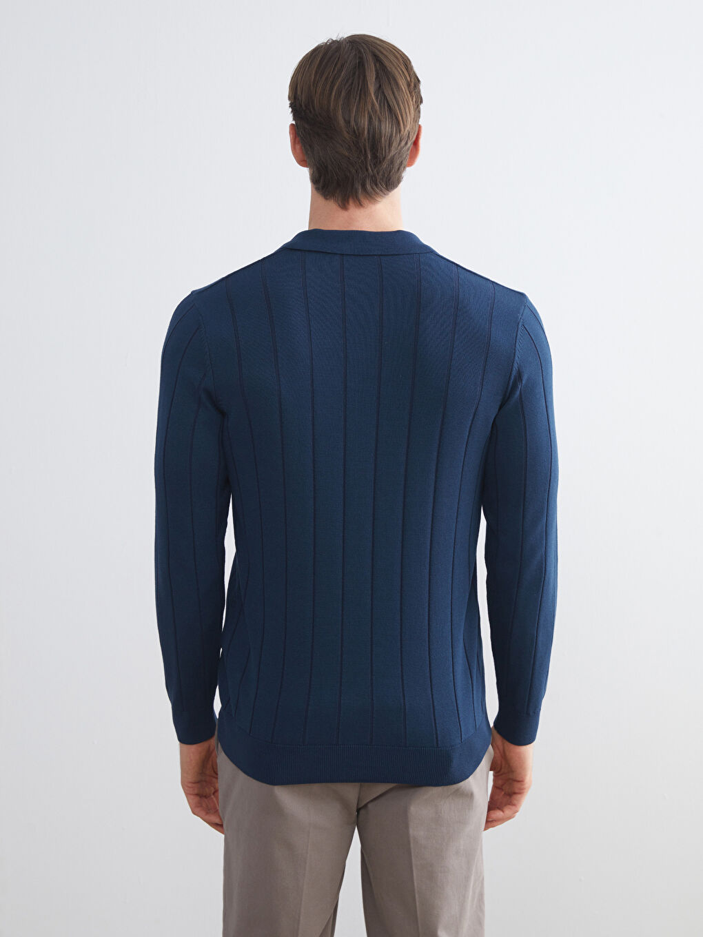 İndigo Polo Yaka Erkek Triko Kazak-3