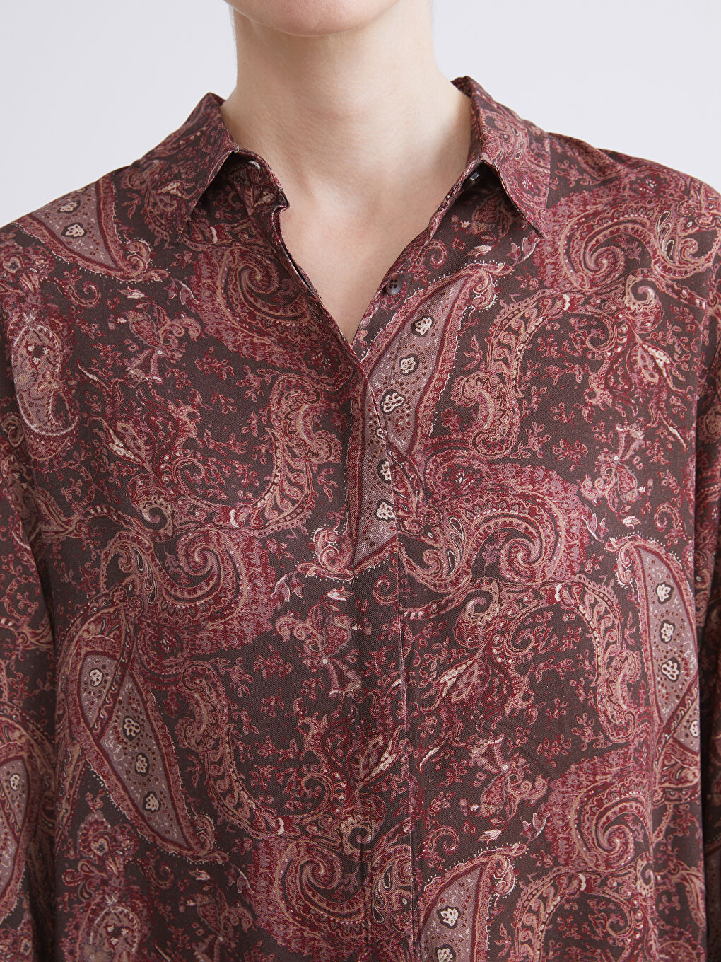 Kahverengi Desenli Kadın Gömlek Tunik-2