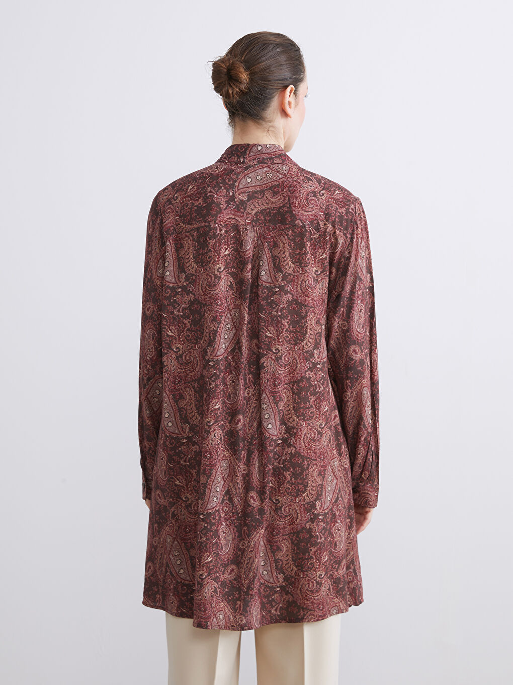 Kahverengi Desenli Kadın Gömlek Tunik-3