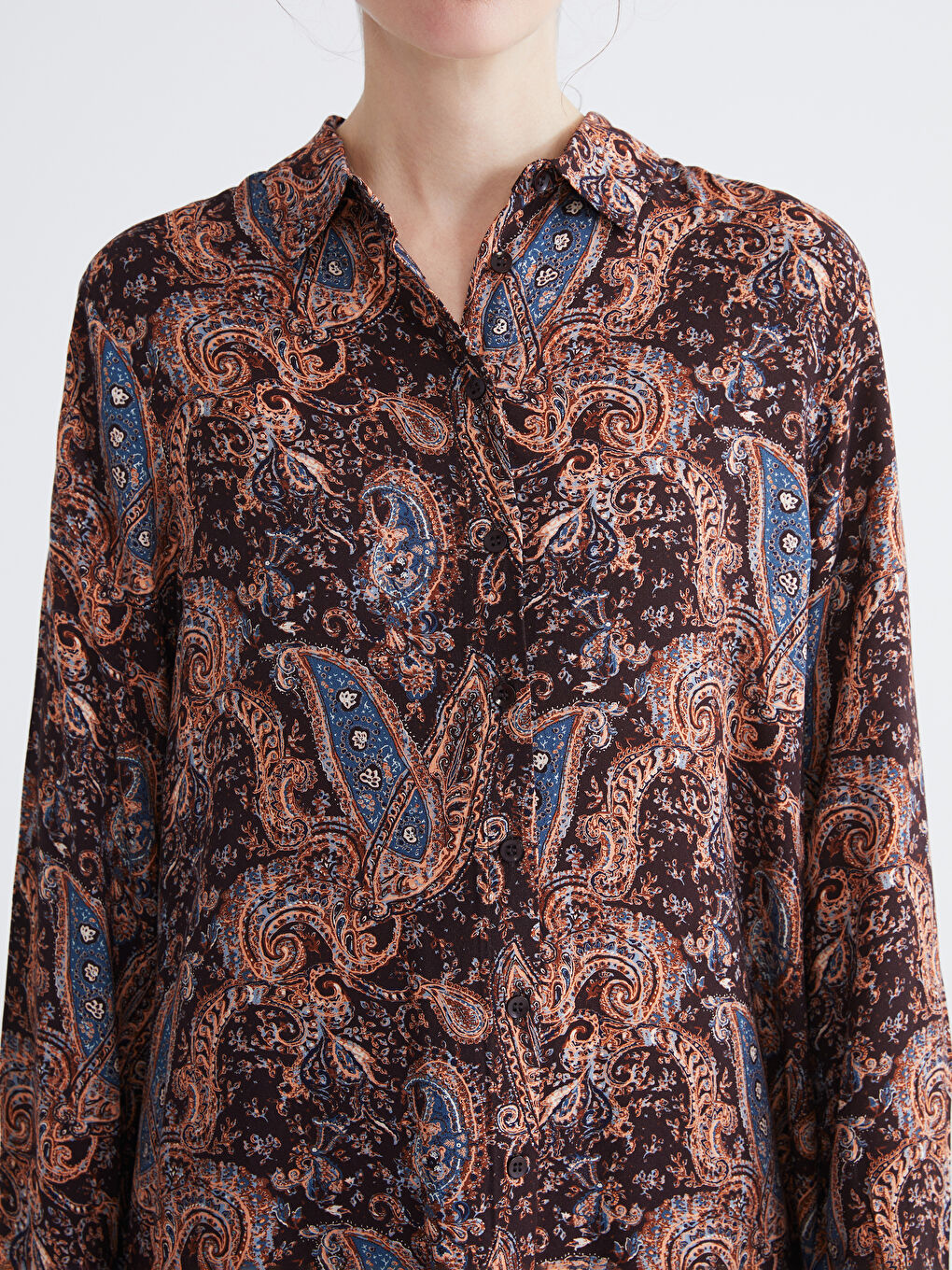 Kahverengi Desenli Kadın Gömlek Tunik-2